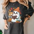Cute Cozy Ghost Reading With Cat Book Lover Autumn Fall Women's Comfort Colors T-Shirt Pepper Cute Cozy Ghost Reading With Cat Book Lover Autumn Fall Women's Comfort Colors T-Shirt Pepper