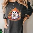Cute Ghost Drinking Coffee Halloween Reading Book Retro Women's Comfort Colors T-Shirt Pepper Cute Ghost Drinking Coffee Halloween Reading Book Retro Women's Comfort Colors T-Shirt Pepper