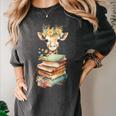 Cute Giraffe With Book Floral Bookworm Librarian Book Lover Women's Comfort Colors T-Shirt Pepper Cute Giraffe With Book Floral Bookworm Librarian Book Lover Women's Comfort Colors T-Shirt Pepper
