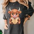 Cute Highland Cow Reading Book Women's Comfort Colors T-Shirt Pepper Cute Highland Cow Reading Book Women's Comfort Colors T-Shirt Pepper