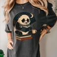 Cute Panda Reading Book Under Moon Bookworm Coffee Lover Women's Comfort Colors T-Shirt Pepper