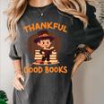 Cute Thanksgiving Teacher Librarian Thankful Reading Books Women's Comfort Colors T-Shirt Pepper