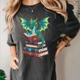 Dragon Reading Books Fantasy Lovers Mythical Creatures Women's Comfort Colors T-Shirt Pepper Dragon Reading Books Fantasy Lovers Mythical Creatures Women's Comfort Colors T-Shirt Pepper