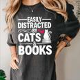Easily Distracted By Cats And Books Cat & Book Lover Women's Comfort Colors T-Shirt Pepper