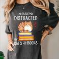 Easily Distracted By Cats And Books Reading Lover Bookish Women's Comfort Colors T-Shirt Pepper