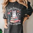 Easily Distracted By Cats And Books Reading Women's Comfort Colors T-Shirt Pepper