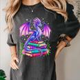 Fantasy Dragon Reading Books Bookworm Women's Comfort Colors T-Shirt Pepper Fantasy Dragon Reading Books Bookworm Women's Comfort Colors T-Shirt Pepper