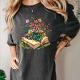 Floral Book Bloom Wildflowers Literature Nature Fantasy Women's Comfort Colors T-Shirt Pepper