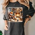 Fox Reads By Fireplace In Cabin Rustic Book Cozy Cup Tea Women's Comfort Colors T-Shirt Pepper Fox Reads By Fireplace In Cabin Rustic Book Cozy Cup Tea Women's Comfort Colors T-Shirt Pepper