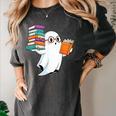 Ghost Reading Books Halloween Library Women's Comfort Colors T-Shirt Pepper