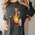 Giraffe Reading Tea Books Coffee Book Lover Graphic Women's Comfort Colors T-Shirt Pepper