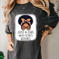 Just a Girl Who Loves Books Messy Bun Black Women Reading Women's Comfort Colors T-Shirt Pepper