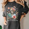 Just A Girl Who Loves Books Messy Bun Book Skeleton Bookworm Women's Comfort Colors T-Shirt Pepper