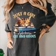 Just a Girl Who Loves Cats And Books Kitties Pet Art Lover Women's Comfort Colors T-Shirt Pepper