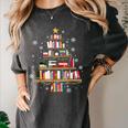 Library Books Christmas Tree Teacher Xmas Snowflake Women's Comfort Colors T-Shirt Pepper