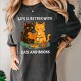 Life Is Better With Cats And Books Cute Cat Lover Women's Comfort Colors T-Shirt Pepper
