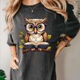 Owl Reading A Book Perched On A Branch Bookworm Women's Comfort Colors T-Shirt Pepper