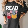 Pig Elephant Reading Cute Book Lover Bookworm Boys Girls Kid Women's Comfort Colors T-Shirt Pepper