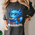 Readsolotl Blue Kawaii Axolotl Book Lover Reading Women's Comfort Colors T-Shirt Pepper