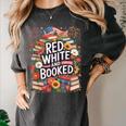 Retro Floral Red & Booked Library Reading 4th Of July Women's Comfort Colors T-Shirt Pepper