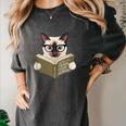 Siamese Cat Reading Book How To Train Your Human Humorous Women's Comfort Colors T-Shirt Pepper