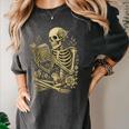 Skeleton Book Floral Skull Halloween Teacher Costume Women's Comfort Colors T-Shirt Pepper