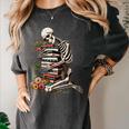 Skeleton Reading Book Halloween Bookworm Bibliophile Reader Women's Comfort Colors T-Shirt Pepper