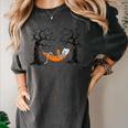 Skeleton Reading Book In Hammock Halloween Reader Women's Comfort Colors T-Shirt Pepper