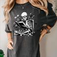 Skeleton Skull Halloween Book Reading Books Lover Teacher Women's Comfort Colors T-Shirt Pepper