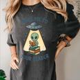 Teacher Alien Books UFO Reading Take Me To Your Reader Women's Comfort Colors T-Shirt Pepper