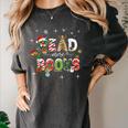 Teacher Read More Books Christmas Reading Bookworm Librarian Women's Comfort Colors T-Shirt Pepper