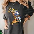 Teacher Shirt Giraffe Holding Books Bookworm Librarian Women's Comfort Colors T-Shirt Pepper