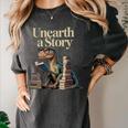 Unearth A Story Dinosaur Reading a Library Book Women's Comfort Colors T-Shirt Pepper
