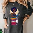 Woman And Books Stack Afro Girl Reading Lover Women's Comfort Colors T-Shirt Pepper