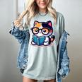 Adorable Book Lover Calico Cat With Reading Glasses Cute For Men Women Kids Women's Comfort Colors T-Shirt Denim