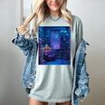 Book Library Bookshelf Armchair Window Pattern Print Women's Comfort Colors T-Shirt Denim