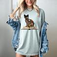 Cat Book Flowers Women's Comfort Colors T-Shirt Denim Cat Book Flowers Women's Comfort Colors T-Shirt Denim