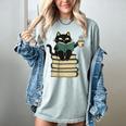 Cat Reading Book Women's Comfort Colors T-Shirt Denim