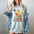 Cat Reading Books Women's Comfort Colors T-Shirt Denim Cat Reading Books Women's Comfort Colors T-Shirt Denim