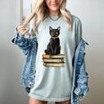 Cat Sitting On Books Women's Comfort Colors T-Shirt Denim