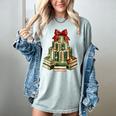 Christmas Book Tree Coquette Bow Xmas Reading Librarian Girl Women's Comfort Colors T-Shirt Denim