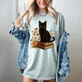 Cute Cat Book Flowers Women's Comfort Colors T-Shirt Denim Cute Cat Book Flowers Women's Comfort Colors T-Shirt Denim