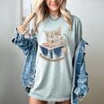 Cute Cat Reading Books With Tea Women's Comfort Colors T-Shirt Denim Cute Cat Reading Books With Tea Women's Comfort Colors T-Shirt Denim