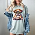 Cute Dog Puppy English Bulldog Reading Book Women's Comfort Colors T-Shirt Denim Cute Dog Puppy English Bulldog Reading Book Women's Comfort Colors T-Shirt Denim