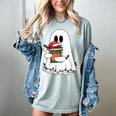 Cute Ghost Holding Books Bookish Christmas Women's Comfort Colors T-Shirt Denim