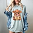 Cute Highland Cow Reading Book Women's Comfort Colors T-Shirt Denim Cute Highland Cow Reading Book Women's Comfort Colors T-Shirt Denim