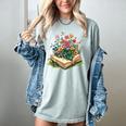 Floral Book Bloom Wildflowers Literature Nature Fantasy Women's Comfort Colors T-Shirt Denim