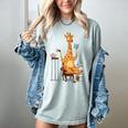 Giraffe Reading Tea Books Coffee Book Lover Graphic Women's Comfort Colors T-Shirt Denim