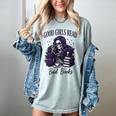 Good Girls Read Bad Books Sarcastic Skeleton Goth Skull Women's Comfort Colors T-Shirt Denim