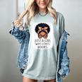 Just a Girl Who Loves Books Messy Bun Black Women Reading Women's Comfort Colors T-Shirt Denim
